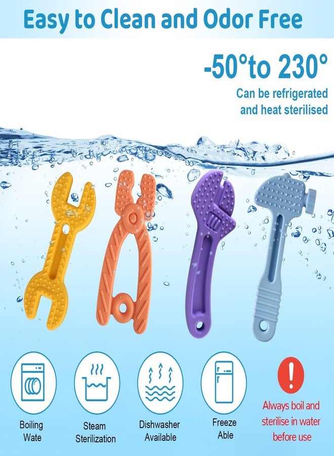 Yinghezu 4 Pack Chew Baby Teething Toys for 0-12 Months, Freezable BPA Free Silicone Baby Molar Teether Chew Toys, Hammer Wrench Spanner Pliers Shape Baby Girl's Boy Car Seat Toy - Image 4